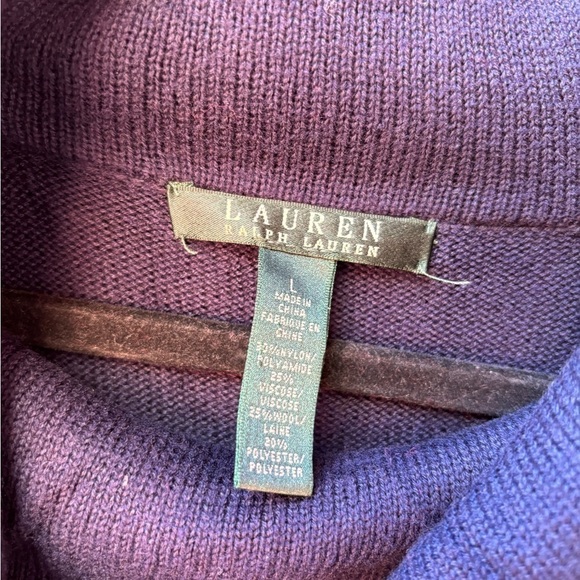 Laure Ralph Lauren Womens Large Navy Wool Blend Turtleneck Sweater Button Sleeve - Picture 5 of 8